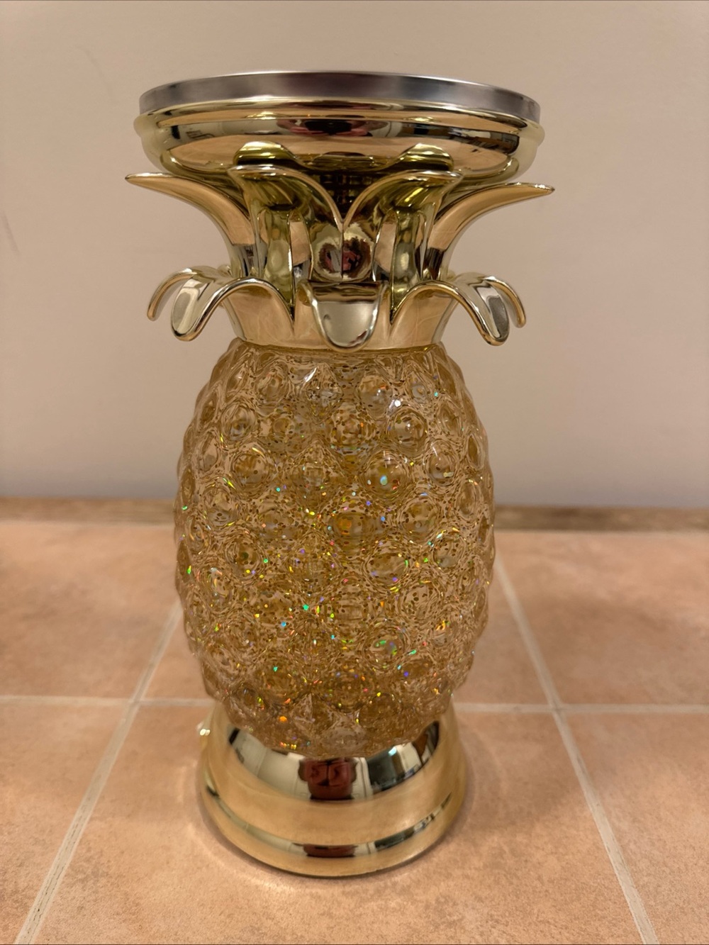 Bath & Body Works Gold Sparkle Pineapple Candle Holder